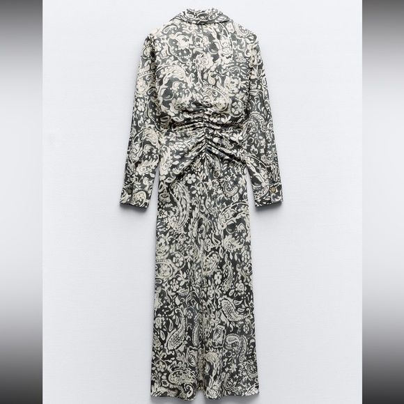 ZARA RUCHED PRINTED MIDI DRESS - Picture 9 of 9